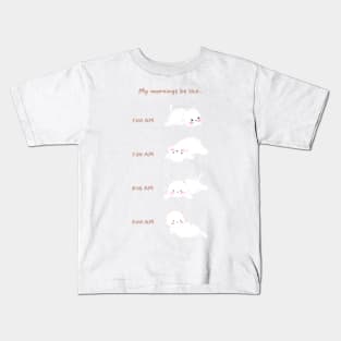 Lazy White Cat Morning Routine Kids T-Shirt